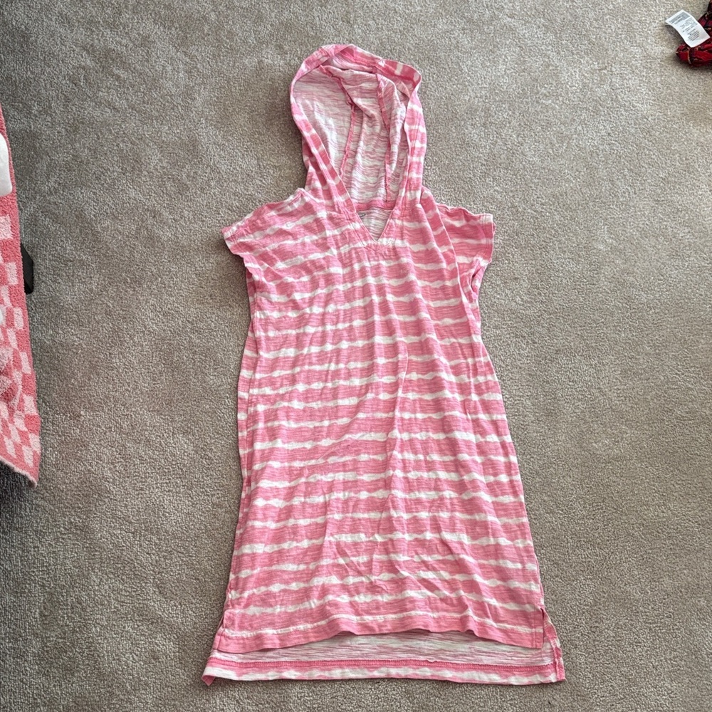 Pink Striped Hooded Coverup